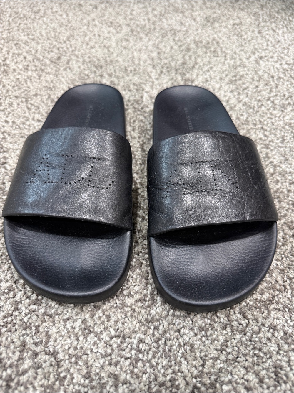 All Saints Black Perforated Logo Leather Slide Sandals - Picture 6 of 7
